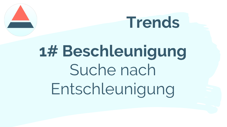 Hier sehen wir ein Bannerbild, auf dem steht „Trends“, dann „Trend 1: Beschleunigung“ und darunter „Suche nach Entschleunigung“. 