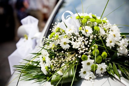 Wedding decoration closeup on the car