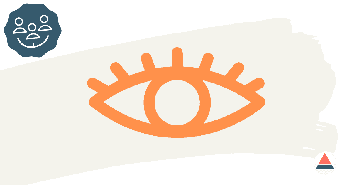 Auf diesem Bild sieht man ein in orange gezeichnetes Auge als Logo von Barbara Brugger, rechts ein Icon mit drei Männchen darin und rechts unten das runde Logo mit dem Dreieck darin von Sabine Piarry.